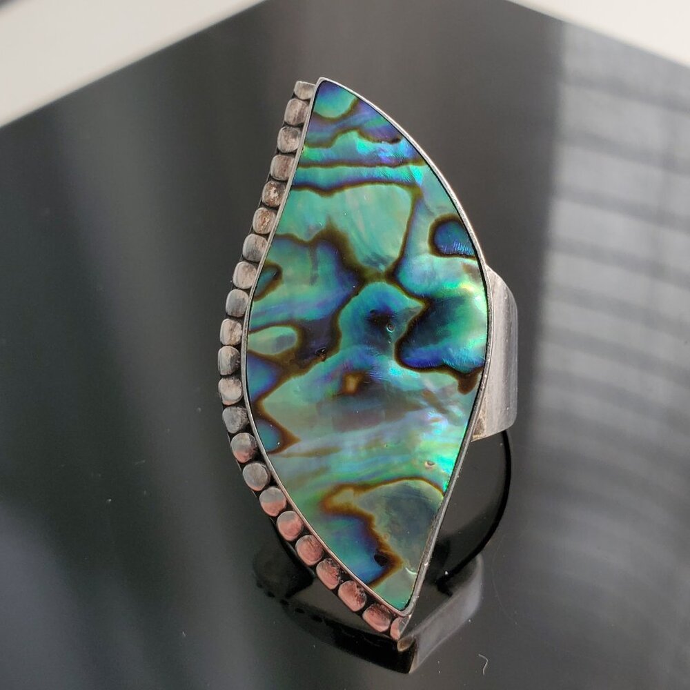 Abalone shell and sterling silver ring, band size 9